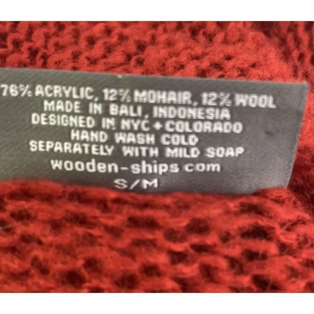 Wooden Ships Cardigan Sweater Womens S M Red Wool Mohair Open Long Sleeve